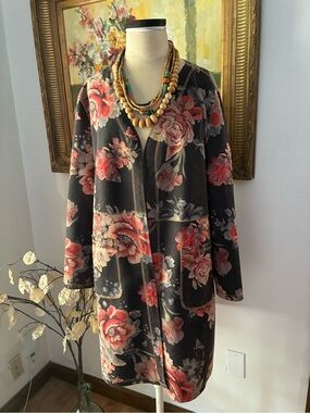 Anthropologie Solitaire Open Front Floral Fall Cardigan Size Large